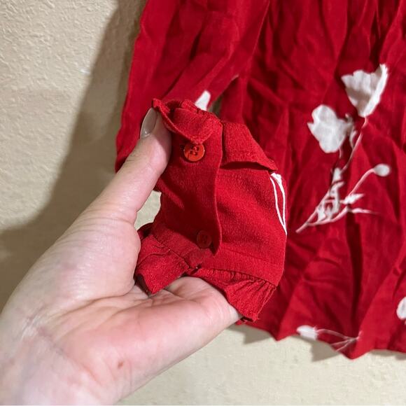 Ba&sh red white floral ruffle button up long sleeve top - Picture 5 of 11